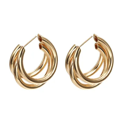 Geometric C-shaped Multilayer Design Hoop Earring for Women