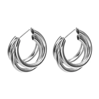 Geometric C-shaped Multilayer Design Hoop Earring for Women