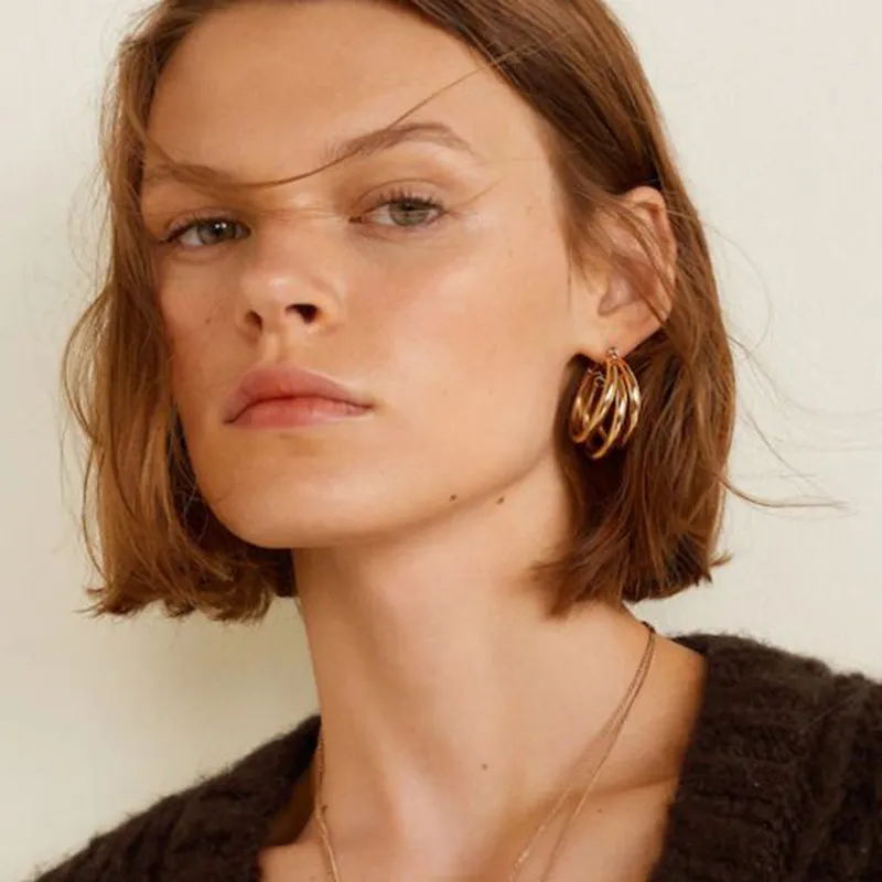 Geometric C-shaped Multilayer Design Hoop Earring for Women
