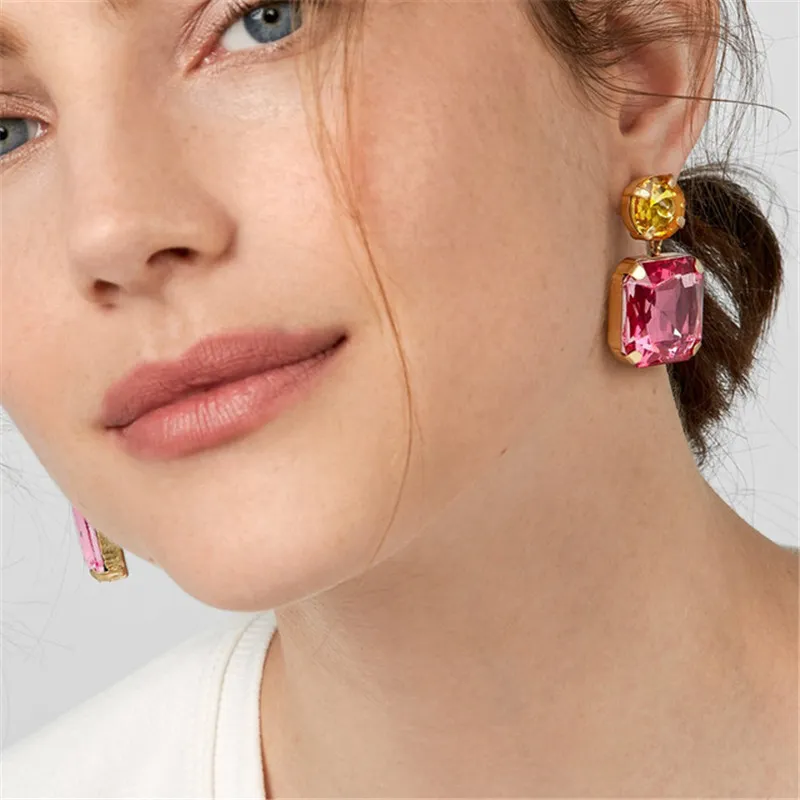 Shiny Geometric Diamond Decor Drop Earrings for Women Alloy