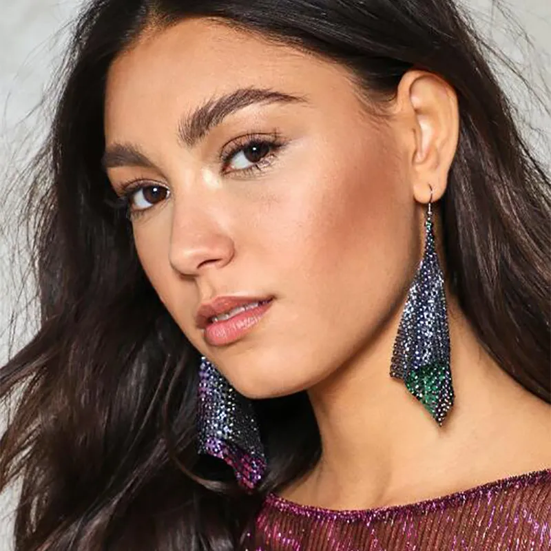 Unique Gradient Color Sequin Hook Dangle Earrings for Women