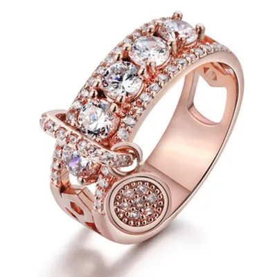 Unique Full Rhinestone Teardrop Pendant Decor Ring for Women Alloy
