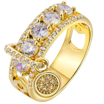Unique Full Rhinestone Teardrop Pendant Decor Ring for Women Alloy