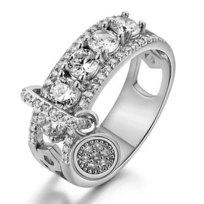 Unique Full Rhinestone Teardrop Pendant Decor Ring for Women Alloy