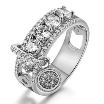 Unique Full Rhinestone Teardrop Pendant Decor Ring for Women Alloy