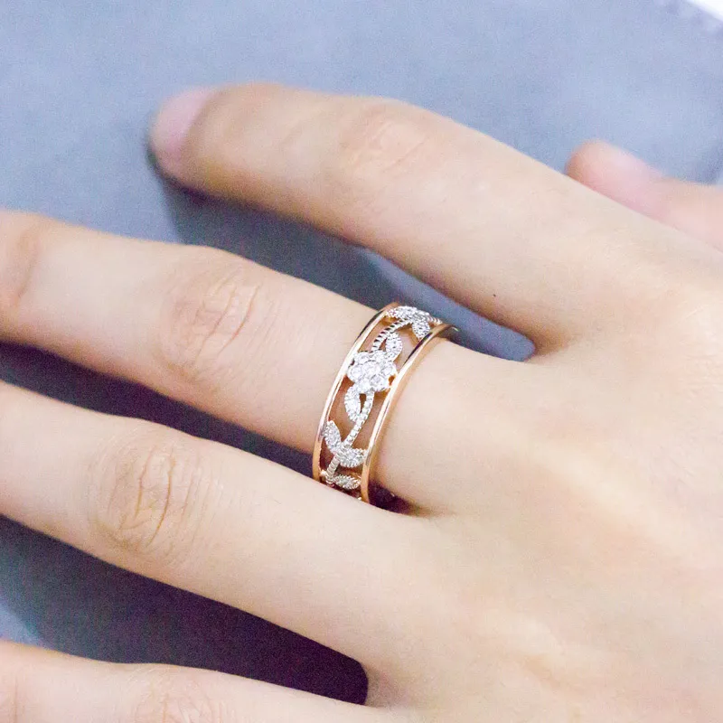 Women's Flower Design Zircon Decor Double Line Copper Ring