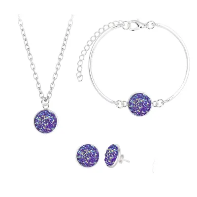 Colorful Crystal Design Necklace Earrings Bracelets Jewelry Set Unisex Simple Alloy