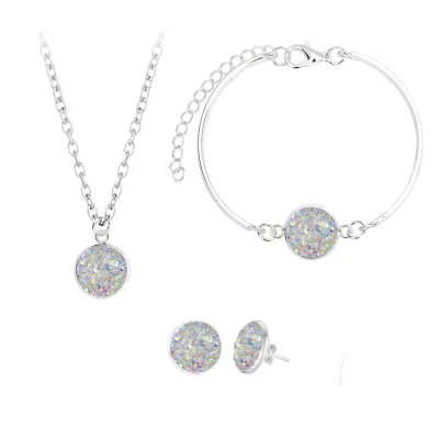 Colorful Crystal Design Necklace Earrings Bracelets Jewelry Set Unisex Simple Alloy