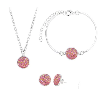 Colorful Crystal Design Necklace Earrings Bracelets Jewelry Set Unisex Simple Alloy