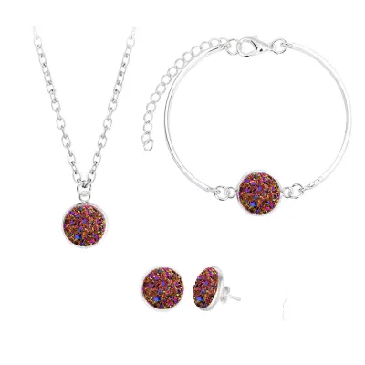 Colorful Crystal Design Necklace Earrings Bracelets Jewelry Set Unisex Simple Alloy