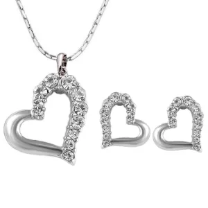 Women's Peach Heart Rhinestone Earrings Necklace Jewelry Set Alloy Fashion Chain 21-50cm