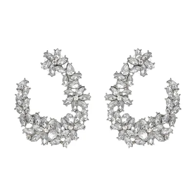 Shiny Glamour Flower Design Rhinestone Decor Drop Earrings for Women