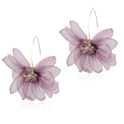Temperament White Flower Drop Rhinestone Decor Drop Earrings