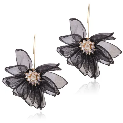 Temperament White Flower Drop Rhinestone Decor Drop Earrings