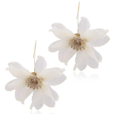 Temperament White Flower Drop Rhinestone Decor Drop Earrings