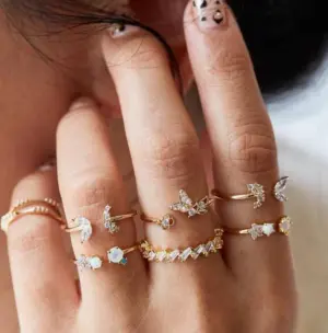 Seven-piece Flower Butterfly Design Zircon Decor Ring Set