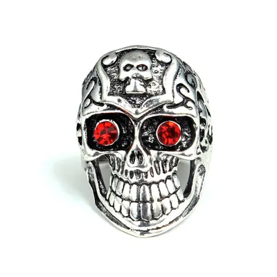 Punk Diamond Decor Red Eyes Skull Ring Men