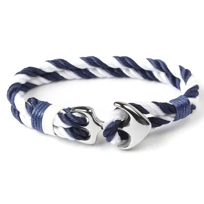 Stainless Steel Boat Anchor Design Nylon Rope Bracelets Unisex Geometric