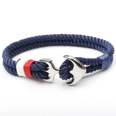 Stainless Steel Boat Anchor Design Nylon Rope Bracelets Unisex Geometric