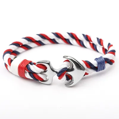 Stainless Steel Boat Anchor Design Nylon Rope Bracelets Unisex Geometric