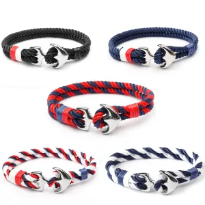 Stainless Steel Boat Anchor Design Nylon Rope Bracelets Unisex Geometric