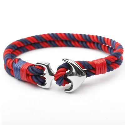 Stainless Steel Boat Anchor Design Nylon Rope Bracelets Unisex Geometric