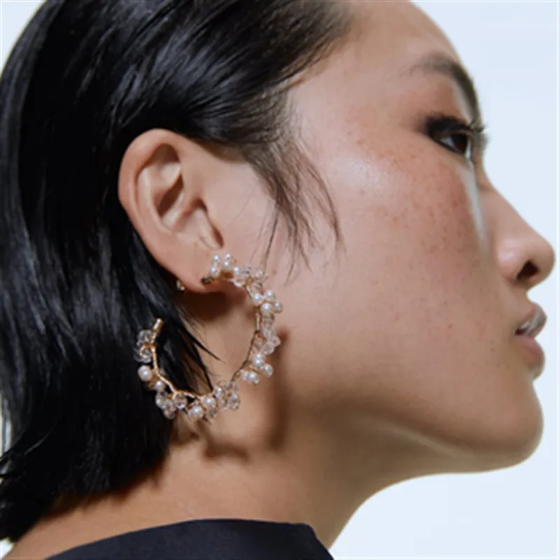 Fashion Handmade Pearl Decor Hoop Earrings for Women