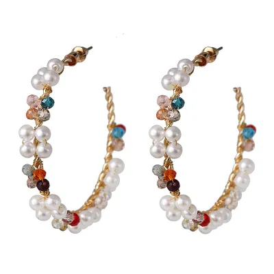 Fashion Handmade Pearl Decor Hoop Earrings for Women