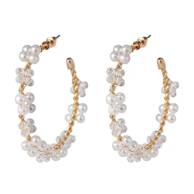 Fashion Handmade Pearl Decor Hoop Earrings for Women