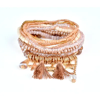 Bohemian Metal Star Pendant Tassel Decor Bracelets Set