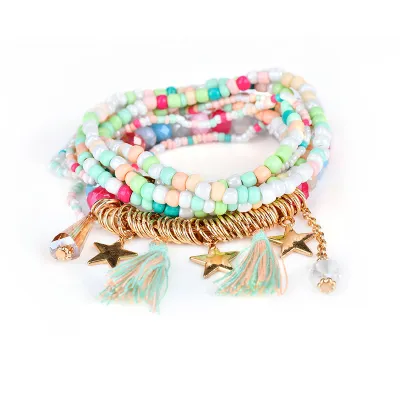 Bohemian Metal Star Pendant Tassel Decor Bracelets Set