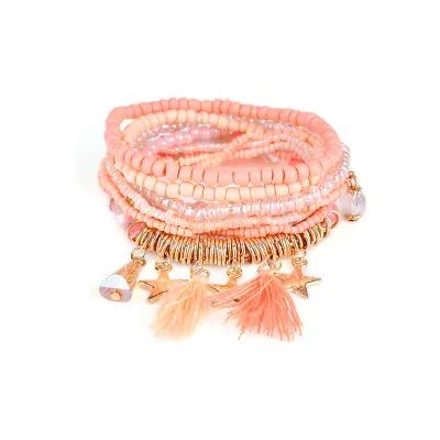 Bohemian Metal Star Pendant Tassel Decor Bracelets Set