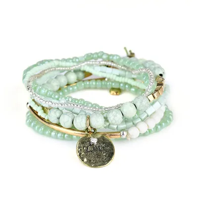 Multi-Layer Love Heart Word Carved Handmade Pearl Beads Bracelets Set