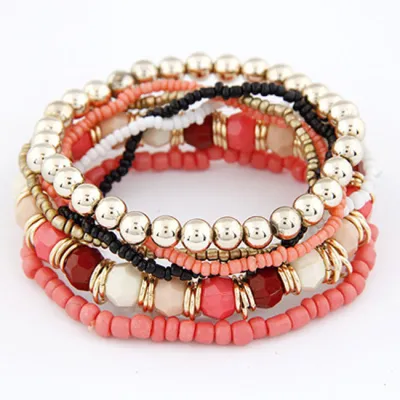 Multilayer Different Beads Design Geometric Metal Bracelets Set Women's