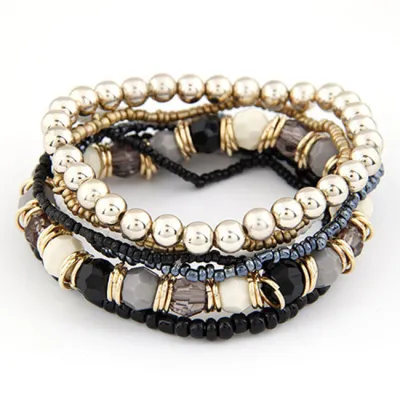 Multilayer Different Beads Design Geometric Metal Bracelets Set Women's