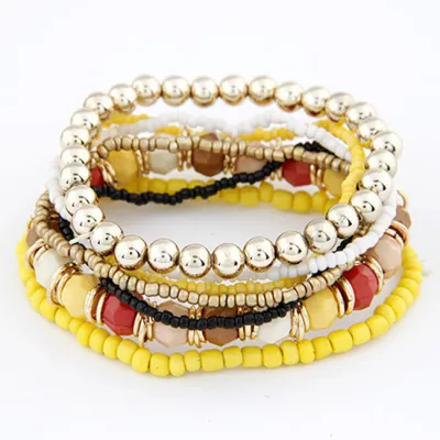 Multilayer Different Beads Design Geometric Metal Bracelets Set Women's