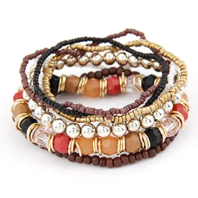 Multilayer Different Beads Design Geometric Metal Bracelets Set Women's