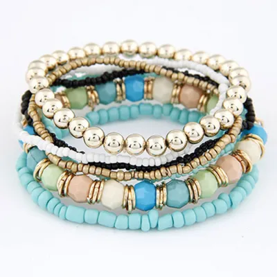 Multilayer Different Beads Design Geometric Metal Bracelets Set Women's