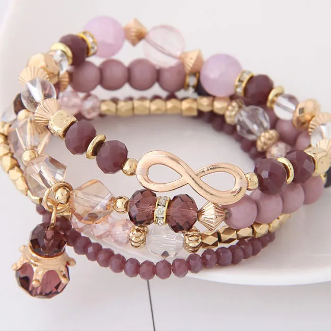 Fashion Crown Crystal Pendant Handmade Bohemian Bracelets Set for Women