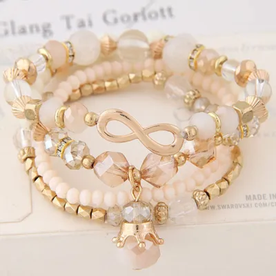 Fashion Crown Crystal Pendant Handmade Bohemian Bracelets Set for Women