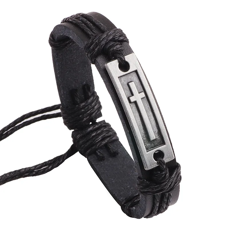 Alloy Cross Decor Cowhide Adjustable Unisex Bracelets