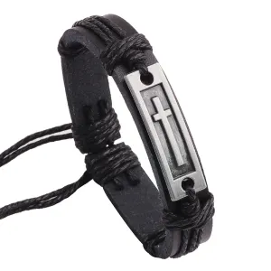 Alloy Cross Decor Cowhide Adjustable Unisex Bracelets