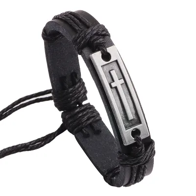 Alloy Cross Decor Cowhide Adjustable Unisex Bracelets