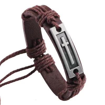 Alloy Cross Decor Cowhide Adjustable Unisex Bracelets