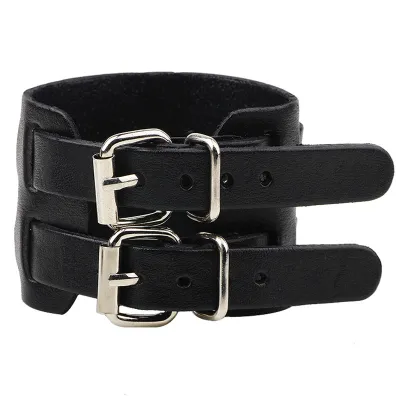 Vintage Wide Leather Double Buckle Adjustable Unisex Bracelet