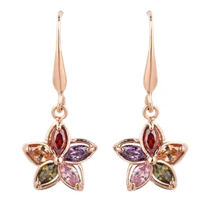Colorful Rhinestone Flower Pendant Hook Earrings for Women Metal