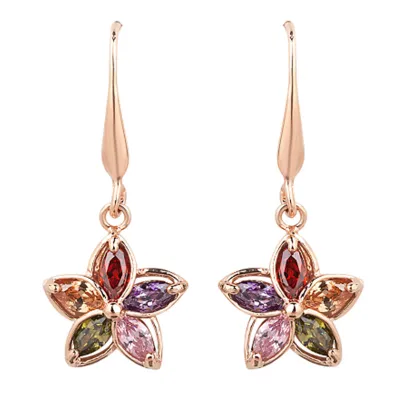 Colorful Rhinestone Flower Pendant Hook Earrings for Women Metal