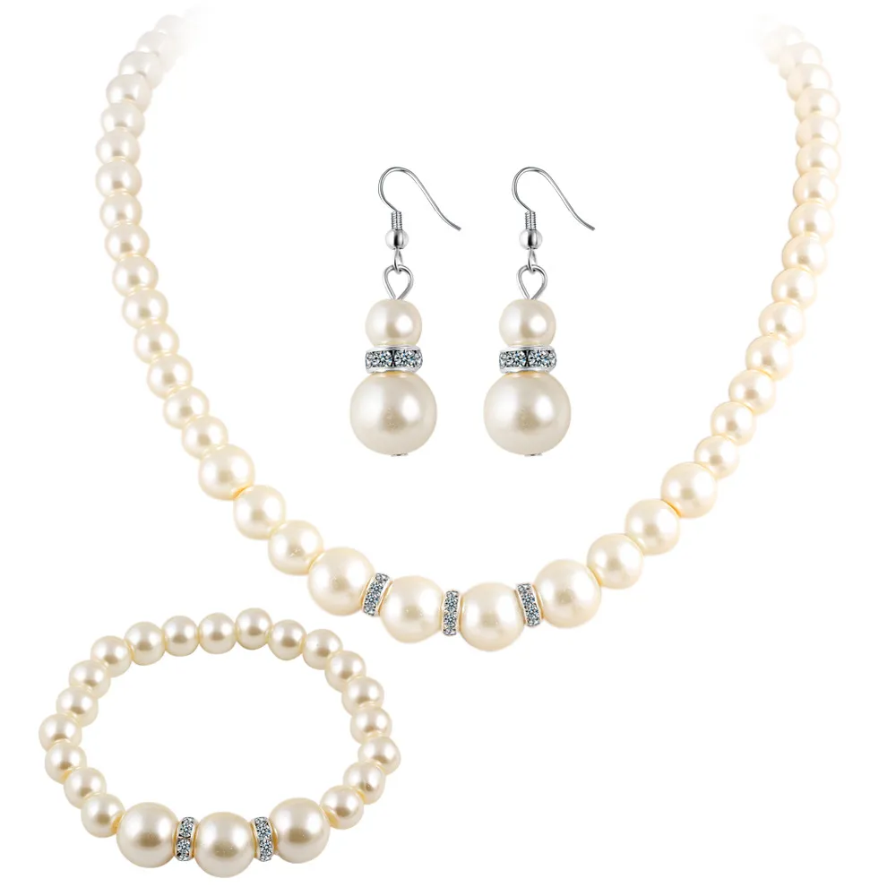Fashion Pearl Design Necklace Earrings Bracelets Jewelry Set