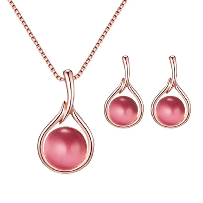 Set de joyería de collar y aretes colgante ópalo con cadena de caja y estuche
