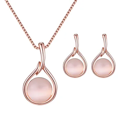 Set de joyería de collar y aretes colgante ópalo con cadena de caja y estuche